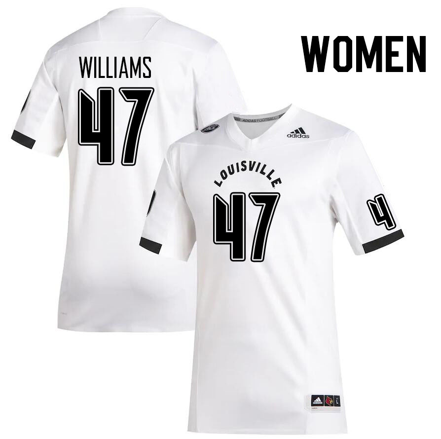Women #47 Jaylen Williams Louisville Cardinals College Football Jerseys Stitched Sale-White - Click Image to Close